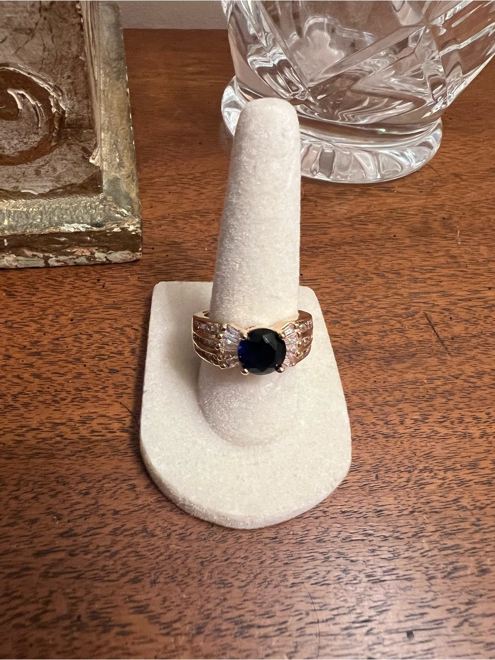 Gold-Tone Blue Sapphire Cocktail Ring - Picture 2 of 5